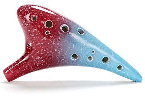 TAMUME Handgefertigt Galaxy-Muster Keramik Ocarina von Zelda 12 Loch Alto C Ocarinas mit Schutztasche, Halsband und Notenblatt - Pink und lila Galaxy-Muster (Regenbogen)