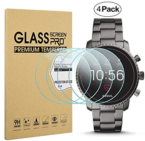 Diruite Pellicola proteggi schermo in vetro temperato per Fossil Q Explorist HR Gen 4, per smartwatch Q Explorist HR (durezza 2,5 D 9H), antigraffio, versione ottimizzata, confezione da 4
