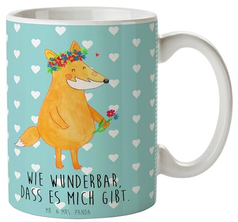 Mr. & Mrs. Panda Tasse Fuchs Blumen - Geschenk, Liebesbeweis, Tasse bedrucken, Blumenliebe, Kaffeebecher, Füchse, boho, mich, Kaffeetassen,