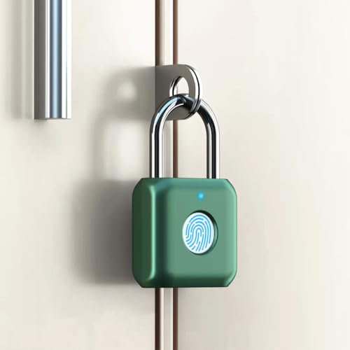 eLinkSmart Fingerprint Padlock - Green Metal Keyless Biometric Lock for Gym Locker, Shed, Storage Units, Luggage, Suitcases