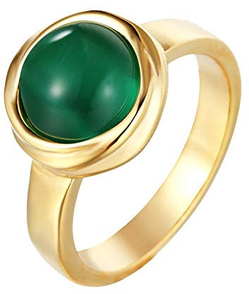 PAURO Damen Edelstahl Pearl Versprechen Sie Verlobung und Ehering für Liebhaber Gold Grün Größe 57 (18.1)