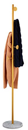Relaxdays, weiß/Gold Garderobenständer Marmor, freistehender Jackenständer, 5 Haken, Standgarderobe, HxD: 172 x 29 cm, 172 x 29 x 29 cm