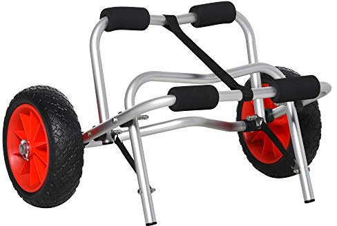 HOMCOM Alu Kanuwagen Kajakwagen Surfwagen klappbar mit Gurt Kunstleder-Räder Silber bis 75 kg 68 x 44,5 x 40 cm