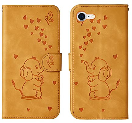 Bartern Flip Case for iPhone 6/iPhone 6s,Cute Elephant PU Leather Folio Flip Wallet Phone Case Cover with Card Holder Magnetic Closure and Stand Feature for iPhone 6/6s,Yellow