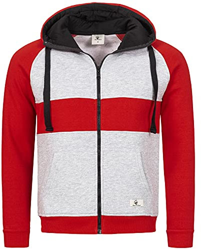 Rock Creek Herren Sweatjacke Hoodie Kapuzenjacke Kapuzenpullover Herren Reißverschluss Pullover Übergangsjacke Fleecejacke Herrenjacke H-278 Rot-Hellgrau XL