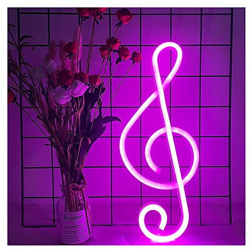 ENUOLI Musical Note Neon Signs Music Note Shaped LED Light Sign USB/Battery Hanging Night Light for Bedroom Wall Decor Music Note Neon Lights Creative Lighting Lamp Home Decoration (Pink)