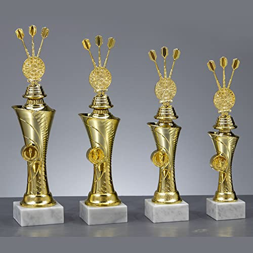 Henecka 🎯 Dartpokale für Ihr Dartturnier Goldener Dart Pokal, Schwerer Marmorsockel, personalisierbar mit Wunschgravur (Dartpokal Höhe 346mm)