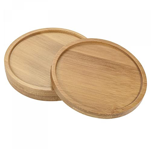 sourcing map Plante Pot Soucoupe 3 Coffret 11cm OD Bambou Rond Fleurs égouttement Plateau pour Internes