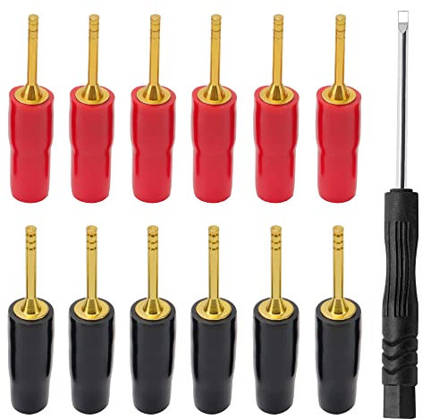 KUOQIY 12 Stück Vergoldete 2mm Bananen Stecker Schrauben Typ, 2mm Lautsprecherkabel-Steckverbinder, Audio Lautsprecher Kabel Stecker