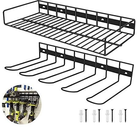 STEEIRO Werkzeughalter Wandregal,Werkzeug Aufbewahrungs Halter aus Metall an der Wand, Werkzeugregal Wandhalterung für Elektrowerkzeug Bohrmaschine (42 * 20 * 15)