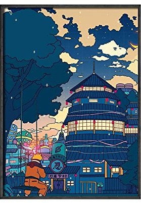 HLSHOE Wandkunst Anime HD Cartoon View Street Poster Heimdekoration Nachtbaum Niedliche Malerei Schlafzimmer Modulare PosterMalleinwand (Color : C, Size : 50x70cm No Frame)