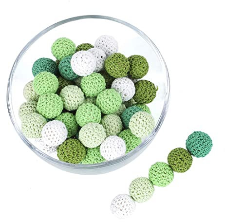 Promise Babe 20mm 10 PC Erwachsene Bunt Grün Runde Gehäkelt Holzperlen mit Loch zum Auffädeln, Handgefertigt Natur Holzkugeln DIY Schmuck Halskette Armband Selber Machen Basteln Crocheted Wooden Beads