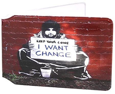 Porte-carte de crédit avec fermeture éclair pour carte d'identité Oyster Zip - 2 volets - Sac de fête - Cadeau pour départ scolaire, Banksy Want Change, Taille universelle, Moderne