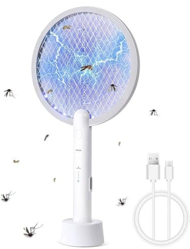Flintronic Raqueta Matamoscas Eléctrica, USB Rechargeable Mata Mosquitos Electrico, Asesino de Mosquitos, Iluminación LED, Protección de Malla de 3 Capas, 2 Modos, para Interiores y al Aire Libre
