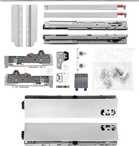 BLUM Schubladenschienen TANDEM SET; Zargenhöhe 83mm inkl. Reling 227mm, mit TIP-ON BLUMOTION, 30kg, NL450mm, grau, bis max. KB1400mm