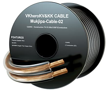 VKheroKV Mukjipa-Cable-02 5N OFC((99.999% Oxygen Free Copper Wire) HiFi Audio Speaker Wire 2 Conductors, 10 AWG, 12 AWG, 14 AWG, Mukjipa-Cable-02. (5M, 12 AWG)