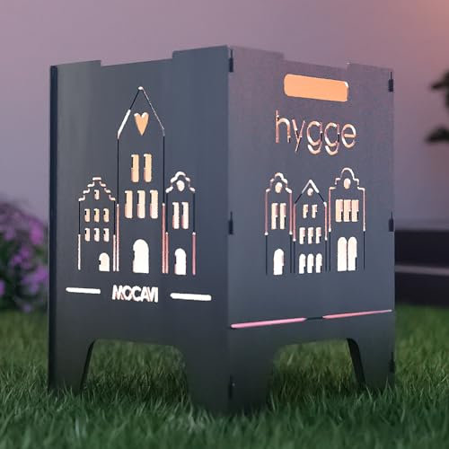 MOCAVI Feuerkorb Hygge 52 cm | 3 mm Stahl Feuerschale eckig Feuertonne Outdoor massiv robust sicher Design-Brenntonne für Garten und Terrasse Feuerstelle hitzefest Feuersäule Feuerfass quadratisch