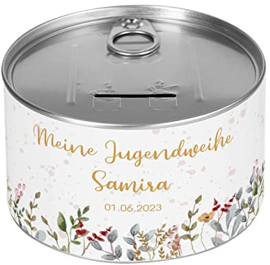 Herz & Heim® Geldgeschenk Jugendweihe Spardose Konserve personalisiert Floral