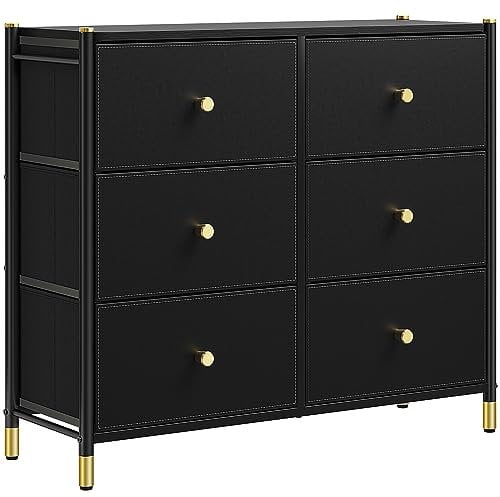 YITAHOME Kommode,komodenschrank für Schlafzimmer, 6 Schubladen aus Stoff mit Griffen,Kommode Schwarz mit Schubladen