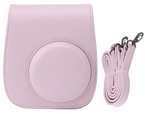 Protective Case for Fujifilm Instax Mini 12 11, PU Leather Travel Carrying Bag Portable Camera Storage Cover with Detachable Adjustable Shoulder Strap (Light Cherry Pink)