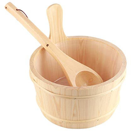 Mokernali Saunakübel Set, Saunakübel Holz, Sauna Eimer mit Kelle, Saunaeimer inkl. Schöpfkelle, 14,5×20,6 cm, Wasserdicht und Tropfsicher, Sauna-Wassereimer Und Schöpfkelle, für Sauna-SPA-Bäder