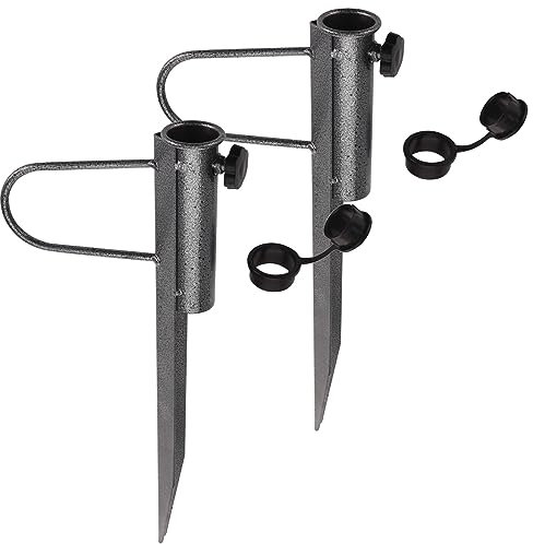 Land-Haus-Shop® Rasendorn Sonnenschirmhalter/Schirm Halter/Metall/Wäschespinne Halter/Standfuß/Masthalter Erdspieß Bodenhülse Erddübel Angelruten Halter (Grau 2 Stück)