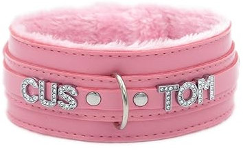 ADEMISHIA Kundenspezifisches schwarzes Choker-Halsband für Frauen, personifizierte Namens-Halskette-Punk-gotisch-veganer Lederschmuck mit Strass-Buchstaben (Flauschiges Kropfband)