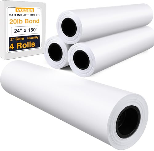 VOISEN Wide Format Paper, 4 Rolls Plotter Paper 24 In x 150 Ft