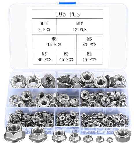 SZSLMY 185 dadi a flangia, dadi esagonali a flangia con flangia e dentatura di blocco, M3 M4 M5 M6 M8 M10 M12, dadi esagonali autobloccanti, dadi a scomparsa, set di dadi a flangia esagonale