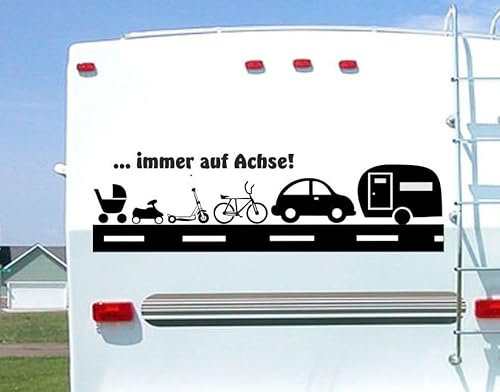 Rakelfix Immer auf Achse 120cm Aufkleber mit unterschiedlichen Fahrzeugen Deko, Dekoration Ihres WOMO WOWA Aufkleber,