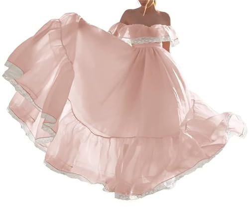 Increspature Off Spalla Principessa Prom Quinceanera Vestito Organza Sera Party Abiti per le Donne YIAX155, Rosa cipria, 42