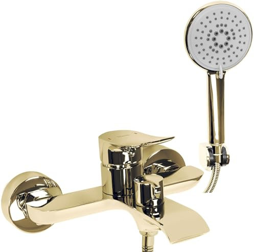 Rea Dart Gold Badewannenarmatur, Wasserhahn Badewanne Einhebel Wannenarmatur mit Handbrause Badarmatur aus Messing Mischbatterie (Gold)
