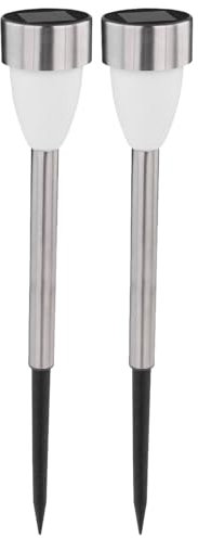 Acan Tradineur - Pack de 2 Antorchas de jardín de Acero Inoxidable y plástico, luz Solar, lámpara Solar Recargable para césped, Patio, Paseos, decoración Exterior (Gris, 25 x 5,3 cm)