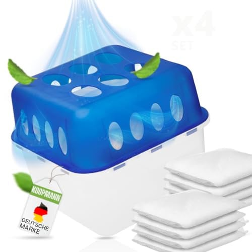 Koopmann® 2x Luftentfeuchter Raumentfeuchter Set mit 4x 400g Nachfüllpack Granulat – Luftentfeuchter ohne Strom, Schimmel- und Geruchsschutz für Räume bis 40m² (2 Sets + 4 Nachfüller)