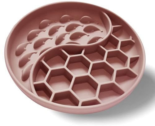Cat Bowls Silicone Dog Slow Feeder with Suction Cups,Non-Slip Design Dishwasher Microwave Safe for Healthy Eating, Stops Gulping & Choking Great for small dogs & cats (Pink)