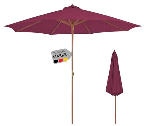 DELUKE® Sonnenschirm aus Holz ANNA Rot | HxB 258x300cm | Sonnenschirm 300 cm Kurbelschirm Standschirm Sonnenschutz Gartenschirm Balkonschirm klassisch
