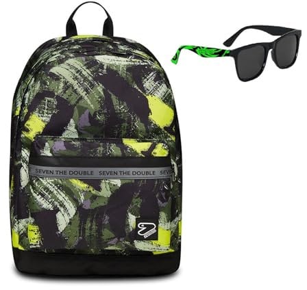 Seven Zaino PRO XXL - Zaino Scuola Doppio Scomparto - Tasca Porta Pc/Tablet - Tasca Portaborraccia - Zaino con Auricolari Wireless + Occhiali