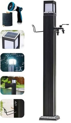 Garten Wasserhahn Säule mit Solar Licht, Wasserzapfsäule Garten Wasserzapfstelle Frostsicherer Außenwasserhahn Wassersäule (Color : With dual faucet+gun, Size : 113cm)