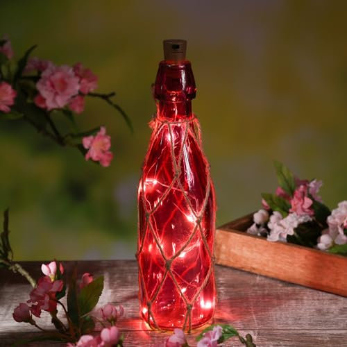 LED Dekoflasche mit Lichterkette Juteseil Leuchtflasche Flaschenlicht (Pink)