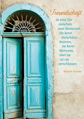 Gutsch Verlag Postkarte für Freunde mit Zitat über Freundschaft und Bild einer blauen Tür – Perfekt zum Verschenken an besondere Menschen.