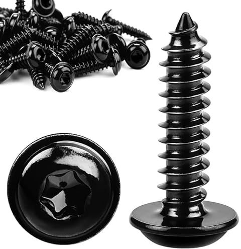 Lot de 60 vis à bois M4 x 20 mm, noires, galvanisées, à tête bombée, auto-taraudeuses, avec rondelle, pour panneaux acoustiques, en acier inoxydable 304, vis à tête bombée Torx