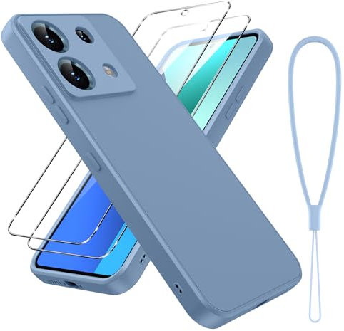 Viojrlra Funda para Xiaomi Redmi Note 13 4G Caso con Protección de La Cámara y 2 Piezas Cristal Templado, Suave TPU Silicona Antigolpes Case, Carcasa Protectora con Forro de Microfibra, Gris