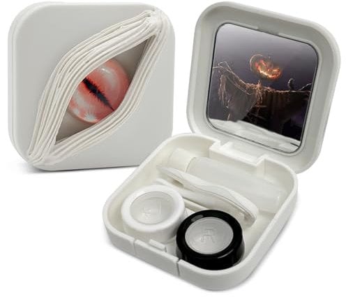 UpaClaire Contact Lens Case Fancy Halloween Gifts Eyes Personality Box Mirror Unique Storage Travel Portable Holder Boxes White