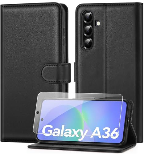 ivencase Compatible with Samsung Galaxy A36 5G Case with 1 HD Screen Protector, PU Leather Flip Wallet Phone Case with Card Slots Stand [RFID Blocking] Magnetic Closure for Samsung A36 - Black