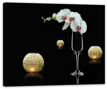 RXNHGJDS Art mural noir et blanc bougies orchidées photos peinture de fleurs blanches relaxation massage spa art mural pour chambre 85x70 cm cadre noir