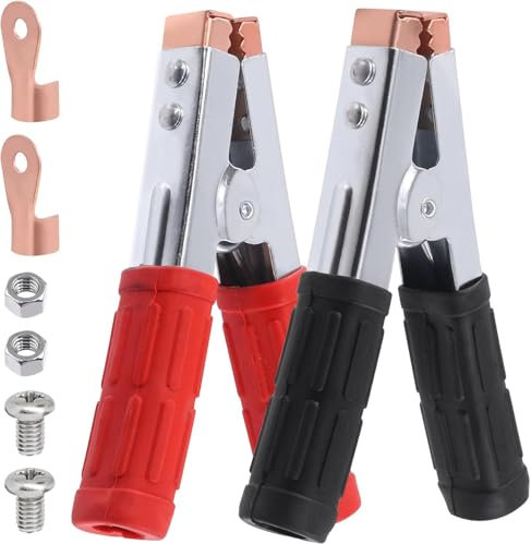 Swpeet 8Pcs - 2Sets Black and Red Insulated Alligator Clips with Crimp Ring Terminals and Screws Nuts Assortment Kit, Durable Battery Jumper Cable Clamps Battery Charger Clamps Cable Clamps for Car