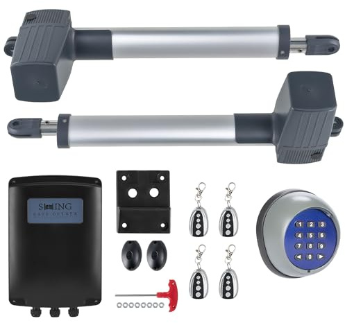 CO-Z Dual Swing Gate Openers for Doors up to 600kg 6m, Electric Driveway Gate Openers with Infrared Sensors,Wireless Keypad and 4xRemote Control Key Fobs,Solar Battery Charging Compatible