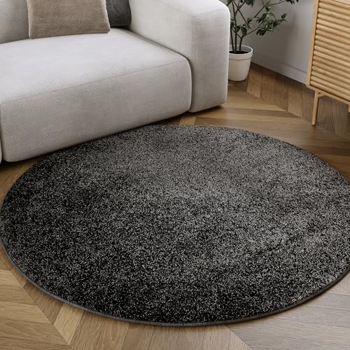 Homie Living – Moderner, gewebter einfarbiger Kurzflor Teppich für EIN behagliches Ambiente in Wohnzimmer, Schlafzimmer und mehr- Manta (120 cm rund, anthrazit)