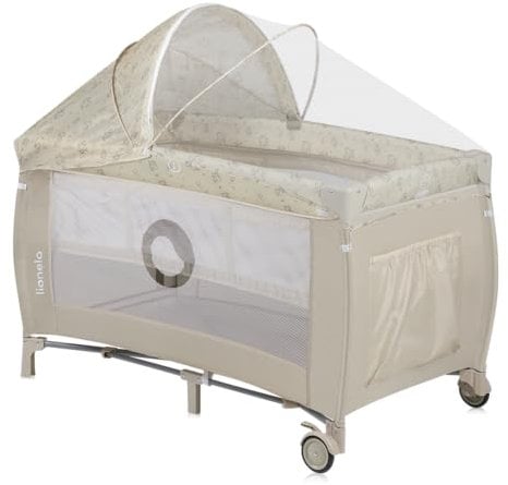 lionelo Sven Plus 2en1 Cuna de Viaje y Parque de bebés 0-36M para niños hasta 15 kg Función de Cambiador Mosquitero Apertura Lateral con Cremallera Ajuste de Altura Gris y Turquesa (Beige Latte)