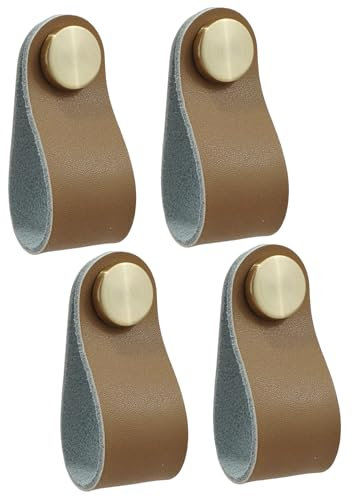 LLFYXM Drawer Handles,4PCS Leather Cabinet Knobs with Copper Screws,Handles for Cupboards & Draws,Soft Vintage Leather Door Knobs for Wardrobe, Dresser, Nursery, Kitchen & Modern Furniture